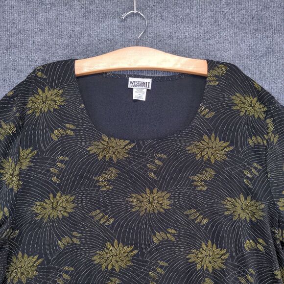 Western Connection II Women's Knit Top Black Yellow Plus Size 3X Short Sleeve - Picture 3 of 12